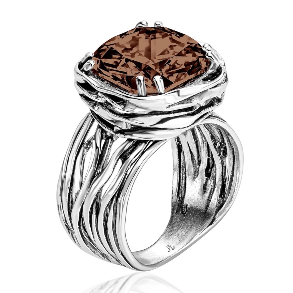 Smoky Quartz- 925 Sterling Silver Wrap Vintage Design Handcrafted Statement Ring